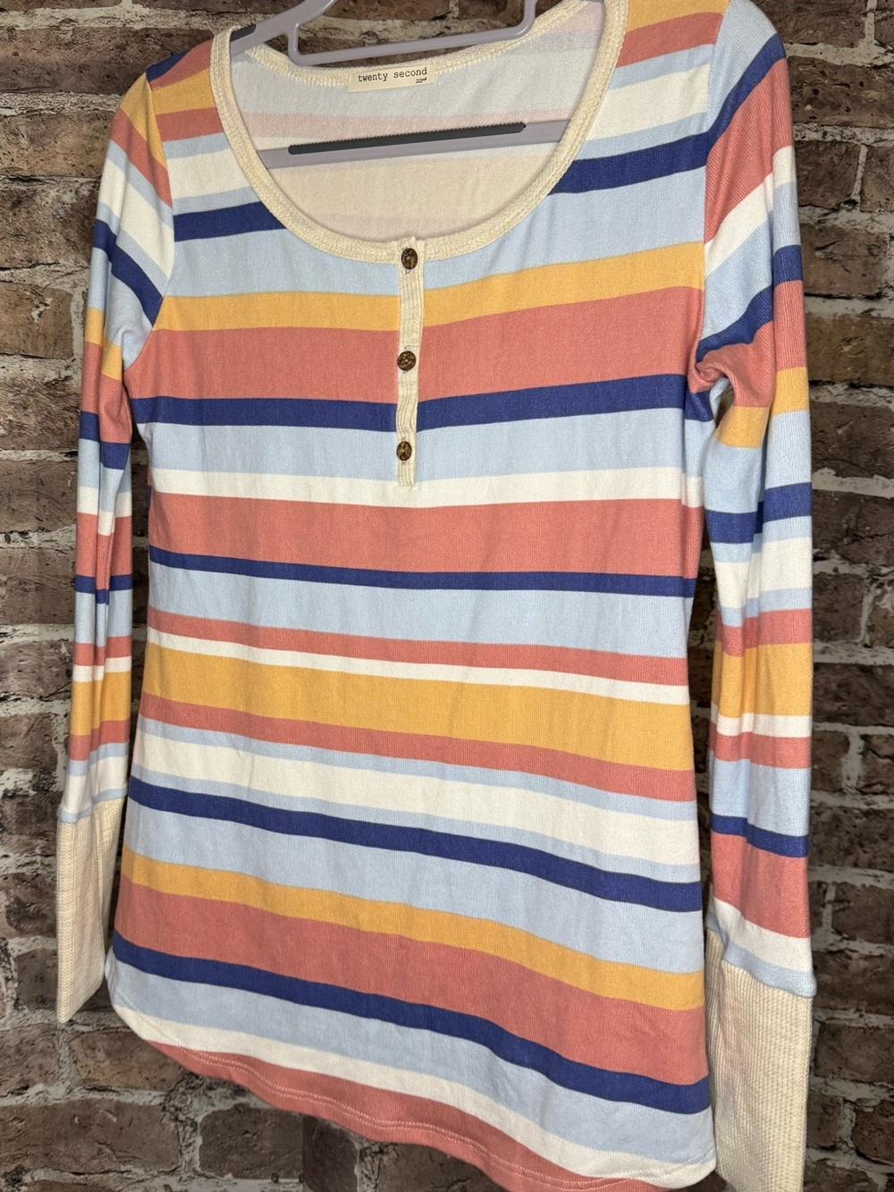 twenty second Striped Scoop Neck Long-Sleeve Top in Pastel Multi